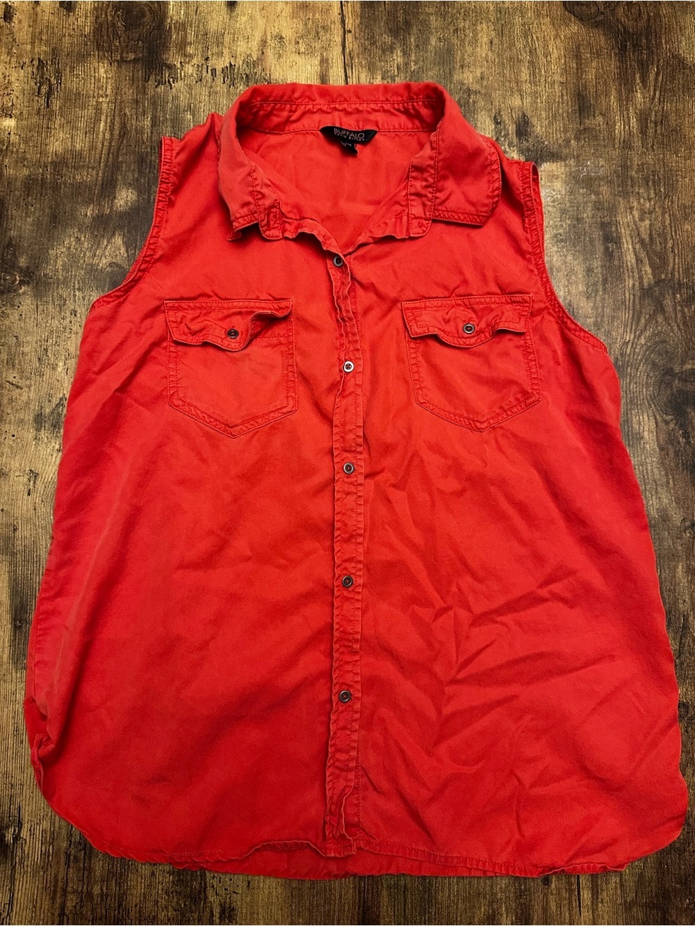 Women’s Buffalo David Bitton Red Sleeveless Button-Down Shirt #232